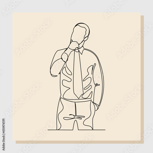 Continuous single line drawing of thinking man. One line art of businessman thinking idea. Vector illustration