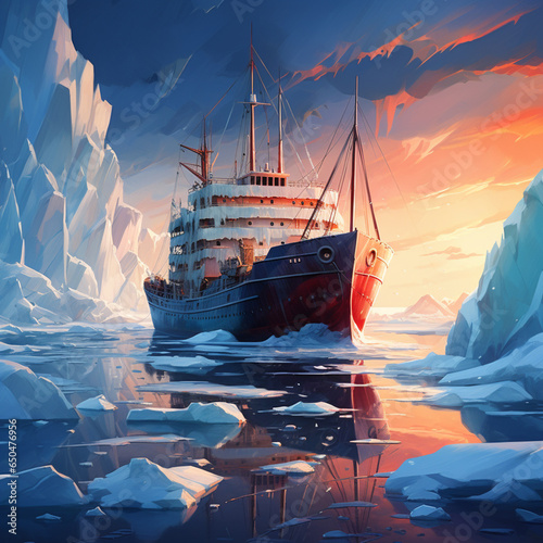 流氷の海を進む砕氷船 photo