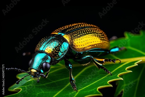 Generative AI : Leaf beetle Chrysolina graminis isolated on white background, dorsal view of beetle. Tansy beetle.