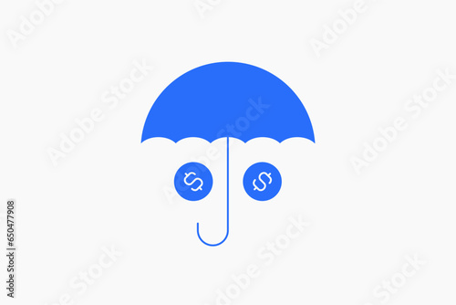 Geometric money protection illustration in flat style design. Vector illustration. Duotone blue.