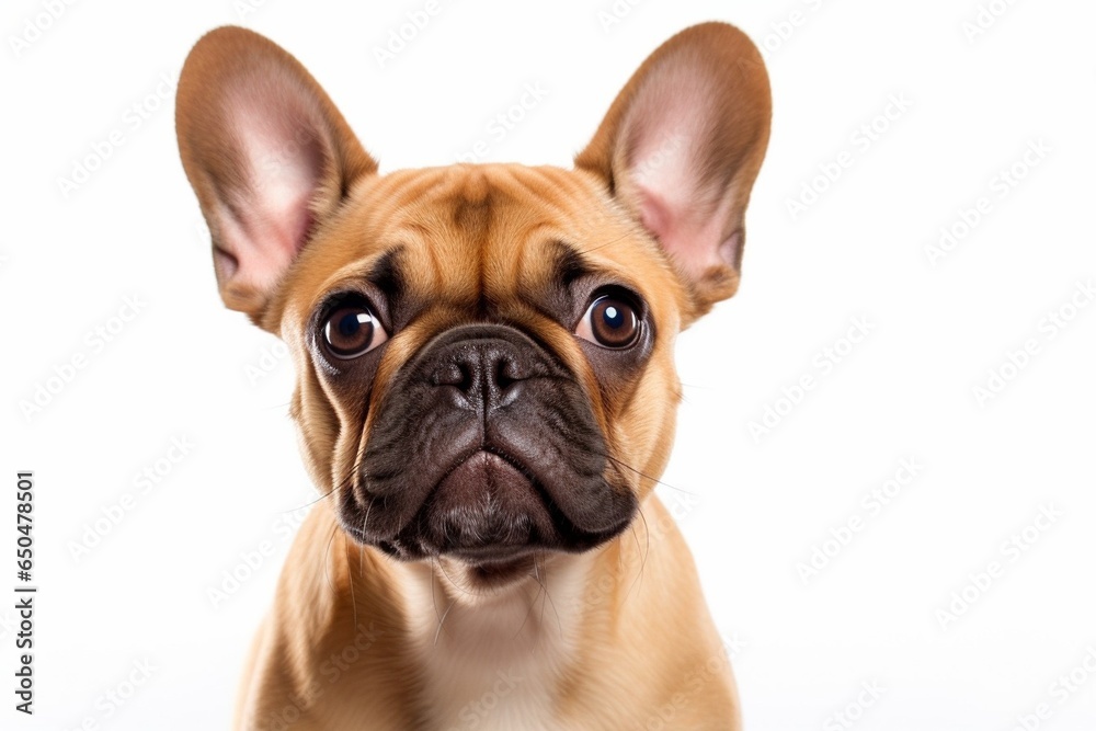 Generative AI : Close up of a French Bulldog looking at the camera isolated on white isolated on white