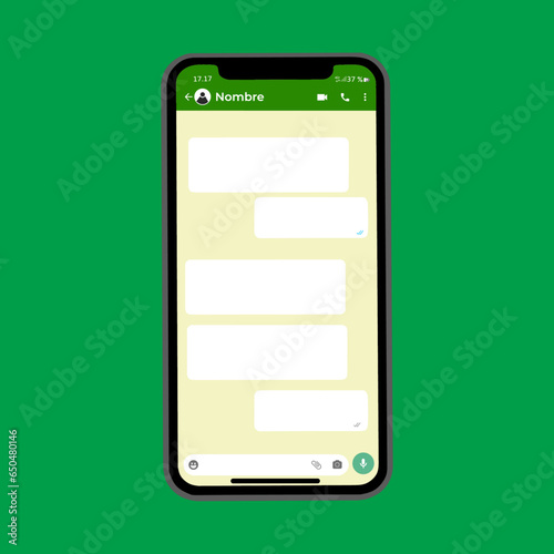 Montaje de teléfono inteligente con chat de red social. Enviar mensaje a un contacto.