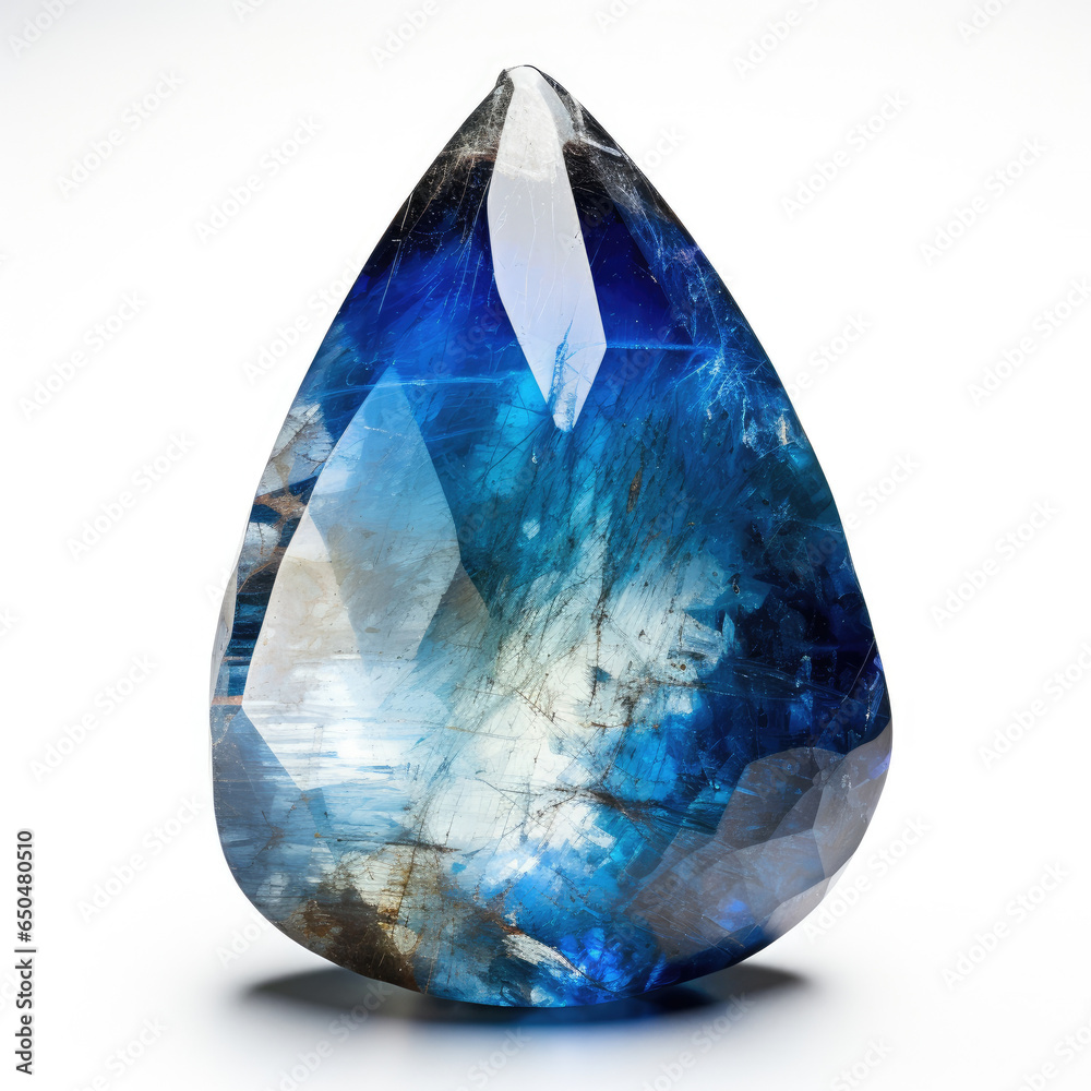 Obraz premium The bright sea blue gemstone luxury jewel is well polished and very smooth with sparkling shadows and light on a white background created with Generative AI Technology