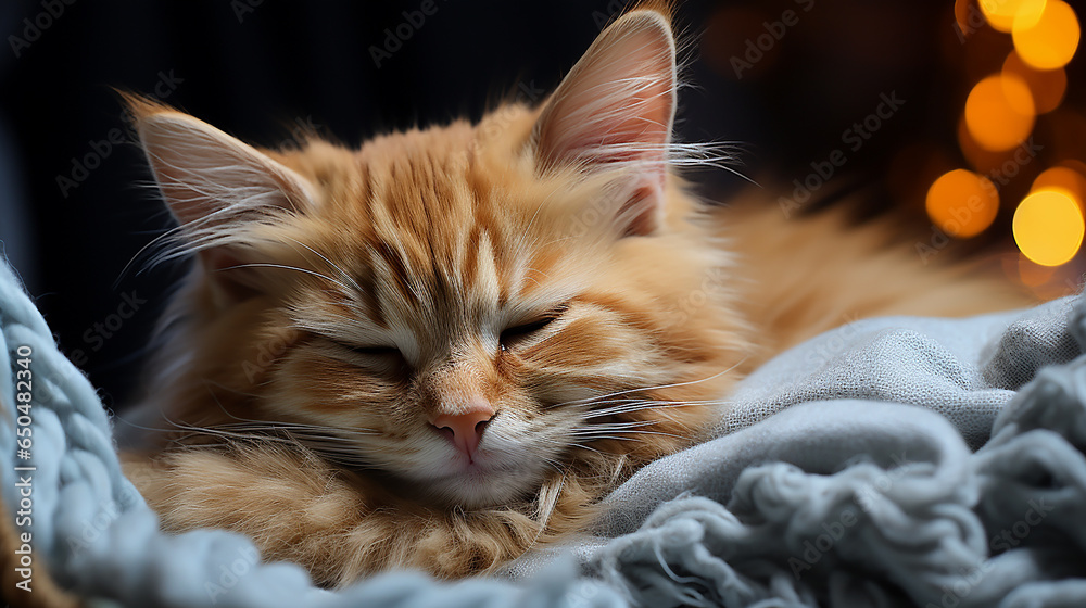 Hibernating cat picture, cute pet animal background image