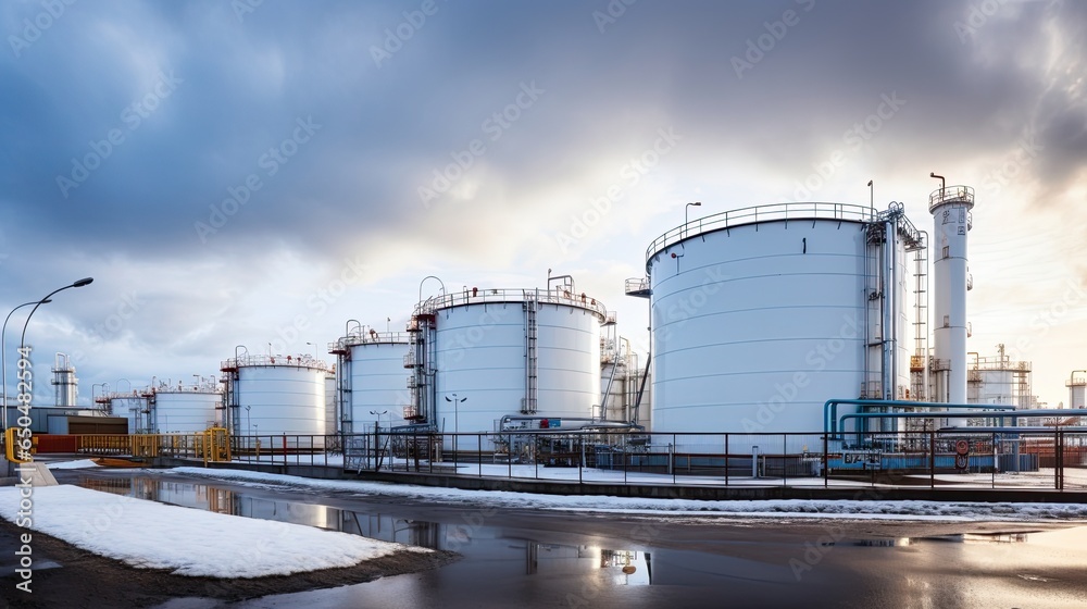 Petrochemical plant with blue sky and clouds - industrial background Petrochemical plant with blue sky and clouds - industrial background