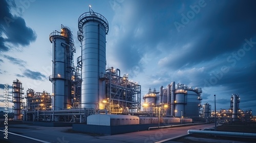 Petrochemical plant with blue sky and clouds - industrial background