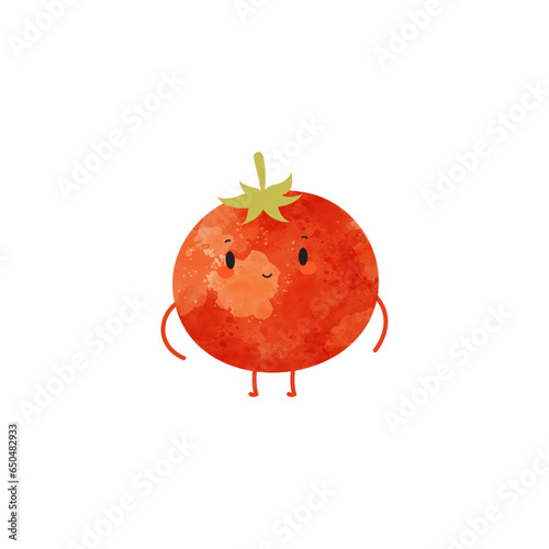 Vegetable cute characters. Red tomato sticker.
