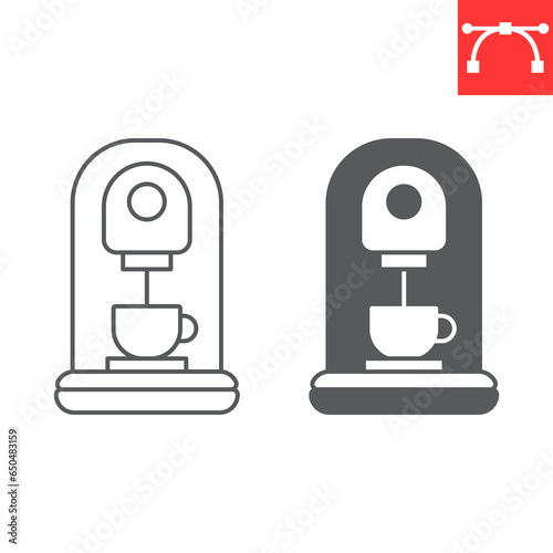 Capsule coffee machine line and glyph icon, espresso and drink, coffee maker vector icon, vector graphics, editable stroke outline sign, eps 10.