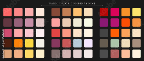 Warm color palette. Trend color palette guide template. An example of a color palette. Forecast of the future color trend. Match color combinations. Vector graphics. Eps 10.