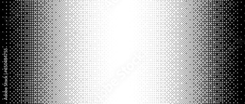 Pixelated bitmap gradient texture. Black and white dither pattern background. Abstract glitchy pattern. 8 bit video game screen wallpaper. Pixel art retro Illustration. Vector wide border photo