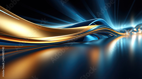 business technology and financial city abstract luxury background flowing blue and gold light waves with curve lines created with Generative AI Technology 