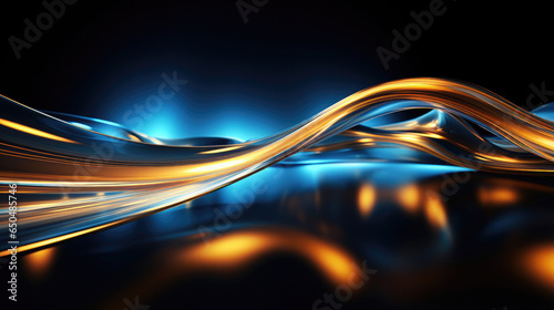 business technology and financial city abstract luxury background flowing blue and gold light waves with curve lines created with Generative AI Technology  photo