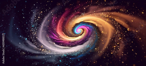 ridescent sparkle rainbow fairy dust spiral swirl. Glitter shimmer galaxy spin. Magical fantasy star background wallpaper, Generative AI 
