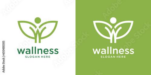 Inspiration for fitness, health, fitness logo designs, letter W, initial W with a combination of people and leaves.