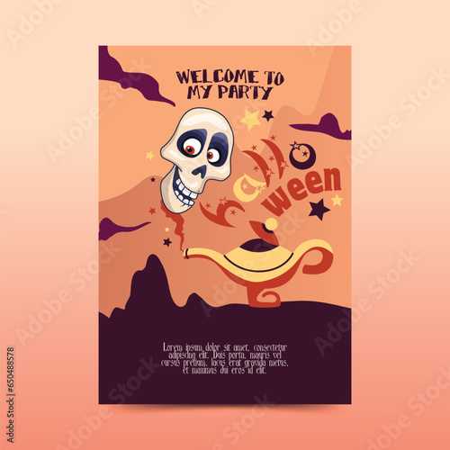 HALLOWEEN PARTY INVITATION WELCOME TO MY PARTY WITH SKULL HEAD