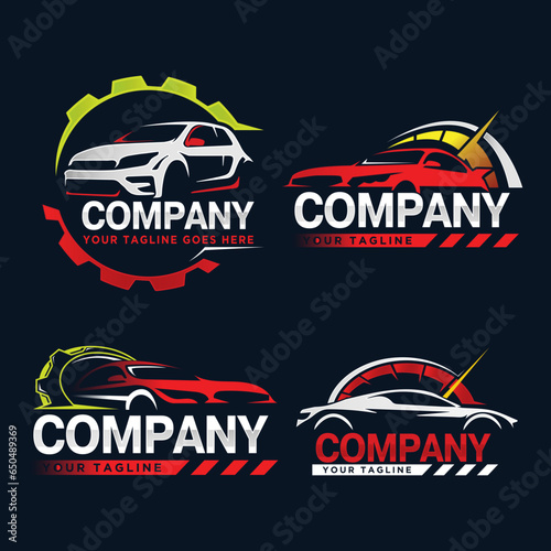 Set of car garage logo design template. Auto service logo design illustration.
