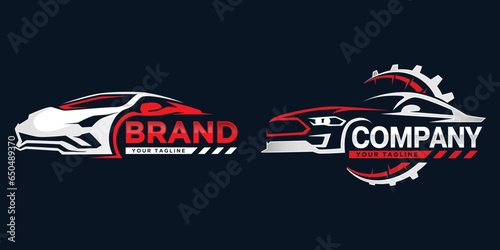 Set of car garage logo design template. Auto service logo design illustration.
