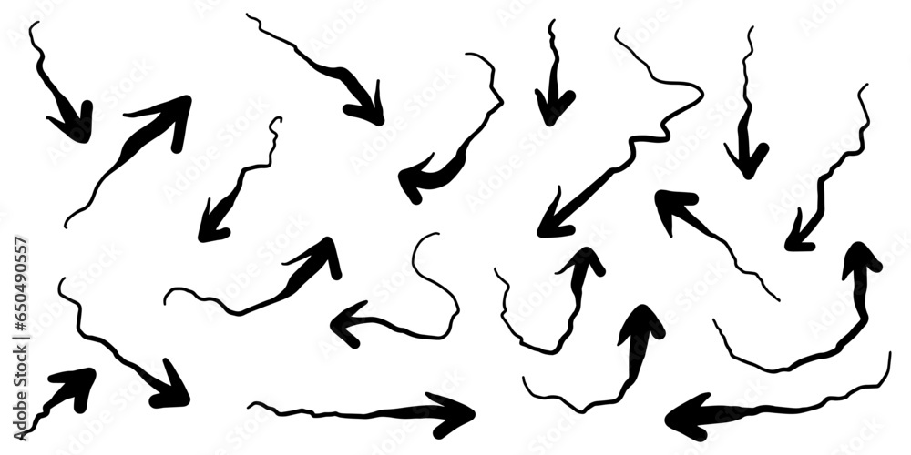 Hand drawn Arrows icons Set. arrow icon with various directions. Doodle vector illustration. isolated on a white background Hand drawn Arrows icons Set. arrow icon with various directions. Doodle vector illustration. isolated on a white background