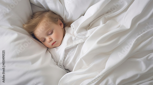 During the day cute babies sleep soundly in beds with white sheets and blankets made with Generative AI Technology photo