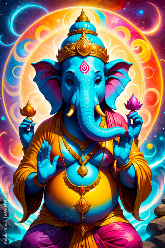 Divine Ganesha Aum in Cosmic Energy Painting, AI Generated © GOLVR