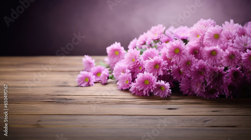 Blooming spring flowers Fresh asters on soft gray wooden table with empty space for text created with Generative AI Technology