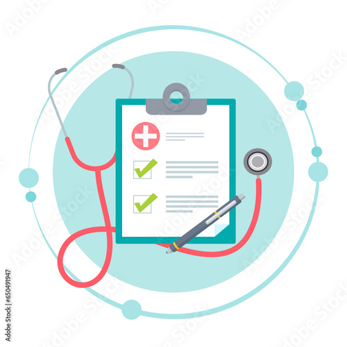Stethoscope and clipboard medical vector illustration graphic icon photo