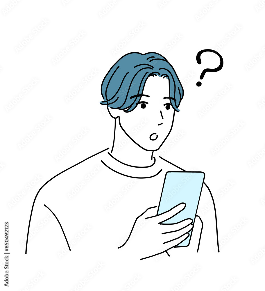 スマホを見て疑問を持つ男性