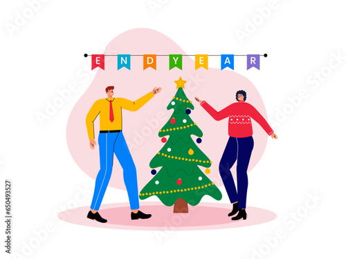 End of year celebration party concept vector illustration. Year end flat vector illustration. Christmas celebration party vector illustration.
