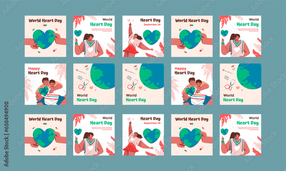 world heart day social media post vector flat design