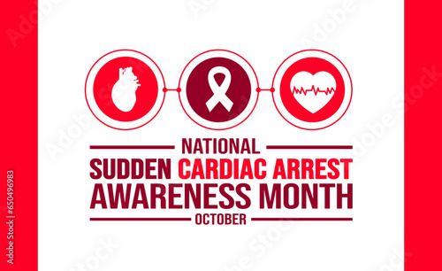 October is National Sudden Cardiac Arrest Awareness Month background template. Holiday concept. background, banner, placard, card, and poster design template with text inscription and standard color. 