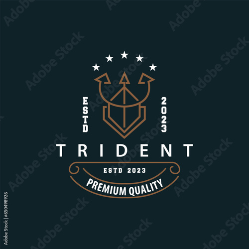 Neptune Poseidon Trident Logo, Spear Simple Vintage Template Design