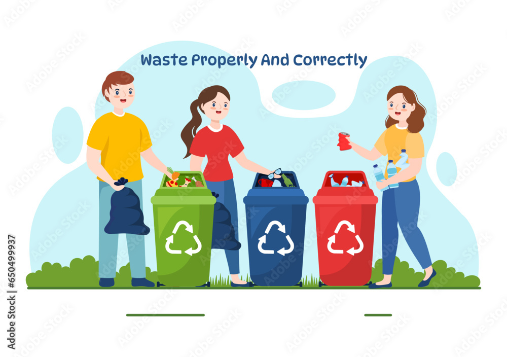 Waste Properly And Correctly Vector Illustration With Demonstration Of Waste properly and correctly vector illustration with demonstration of