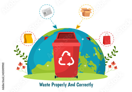 Waste Properly And Correctly Vector Illustration with Demonstration of Correct Garbage Sorting and Proper Disposal in Flat Cartoon Background Design