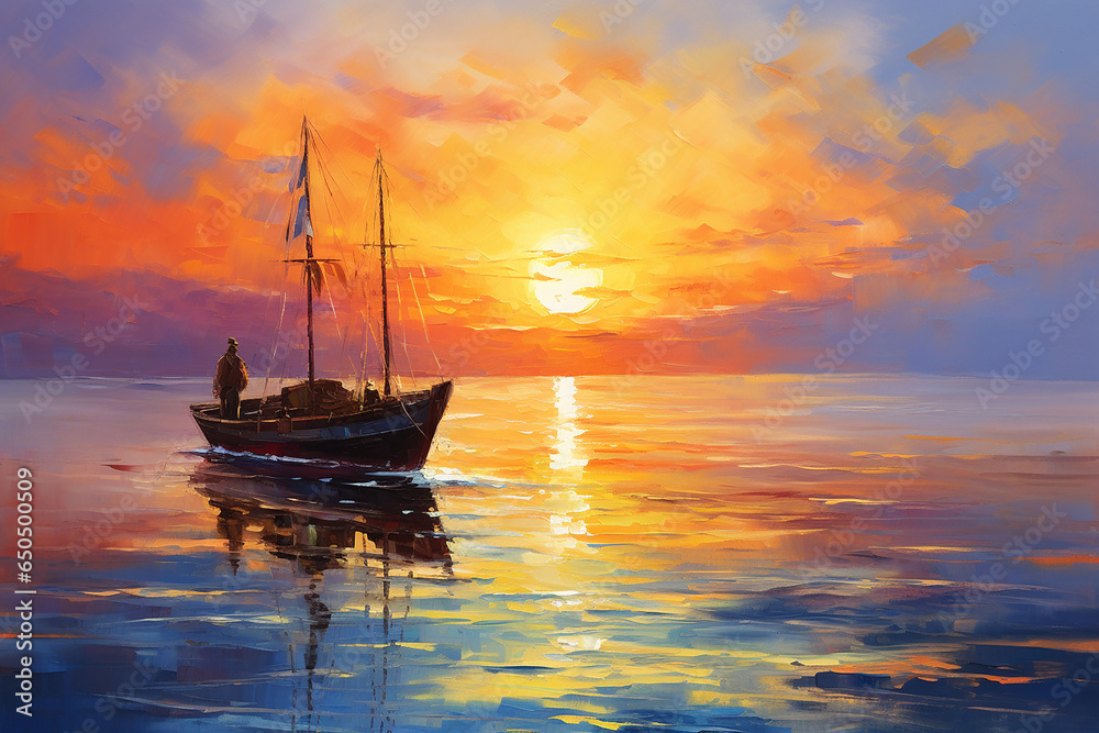 illustration sunset in the sea