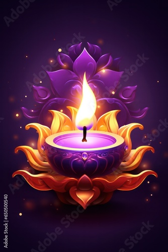 Diwali Poster Design the Oil Lamps Lit with Burning Diya Festival of lights generative ai