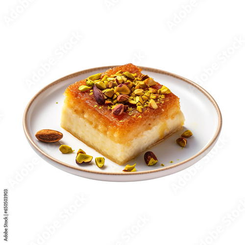 plate of dessert - kunafa - konafa isolated on transparent background Remove png, Clipping Path