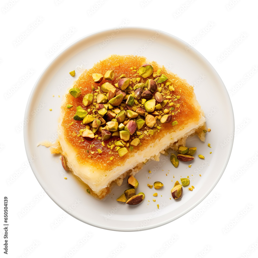 plate of dessert - kunafa - konafa isolated on transparent background Remove png, Clipping Path plate of dessert - kunafa - konafa isolated on transparent background Remove png, Clipping Path