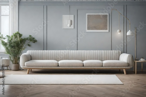 a Scandinavian sofa with a combination of smooth and nubby textures photo