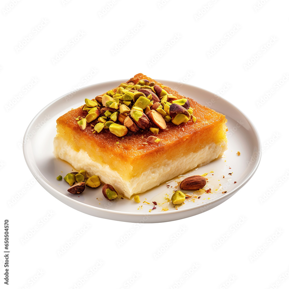 plate of dessert - kunafa - konafa isolated on transparent background Remove png, Clipping Path