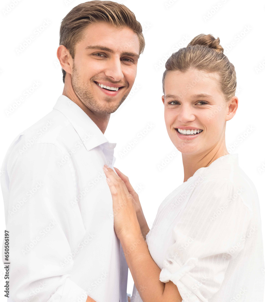 Digital png photo of happy caucasian couple embracing on transparent background Digital png photo of happy caucasian couple embracing on transparent background