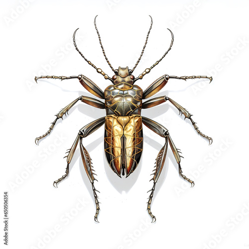 Image of long horned beetle on clean background. Insect. Illustration, Generative AI. © yod67