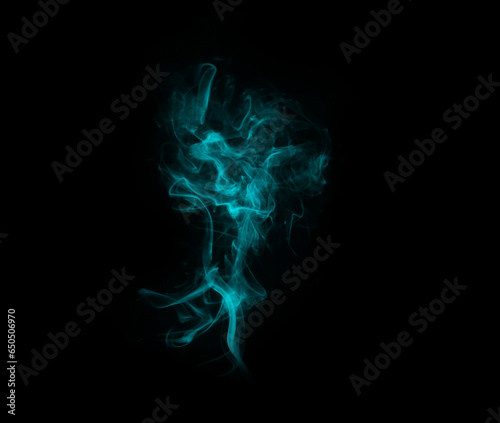 Blue smoke, studio and cloud with aura fog, gas and creative art with black background and magic effect. Steam, mystical swirl and colourful mist and vapor form with air and abstract creativity