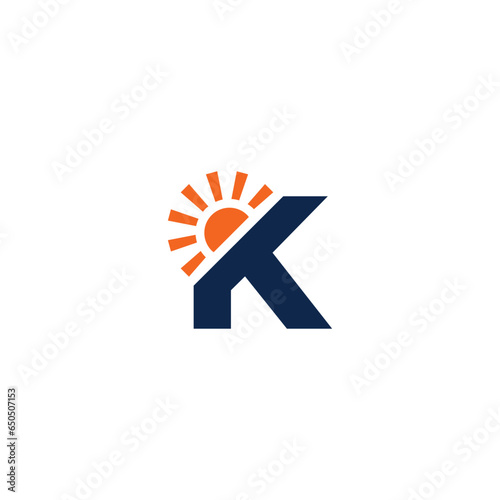 Initial letter k solar energy logo brand, business, icon, illustration, symbol, vector, ecology, letter, k, initial, solar, energy, sun, nature, technology, design, logo, company, graphic, corporate