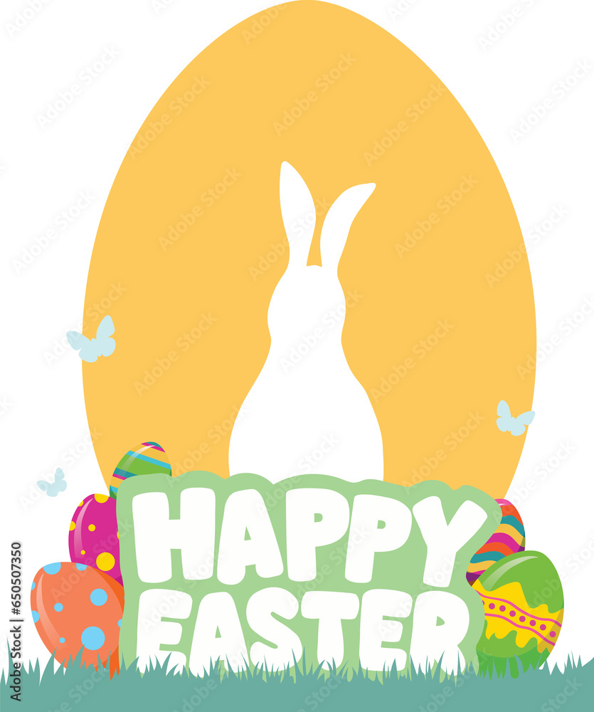 Εκτύπωση καμβά Digital png illustration of happy easter text and rabbit and easter on transpare