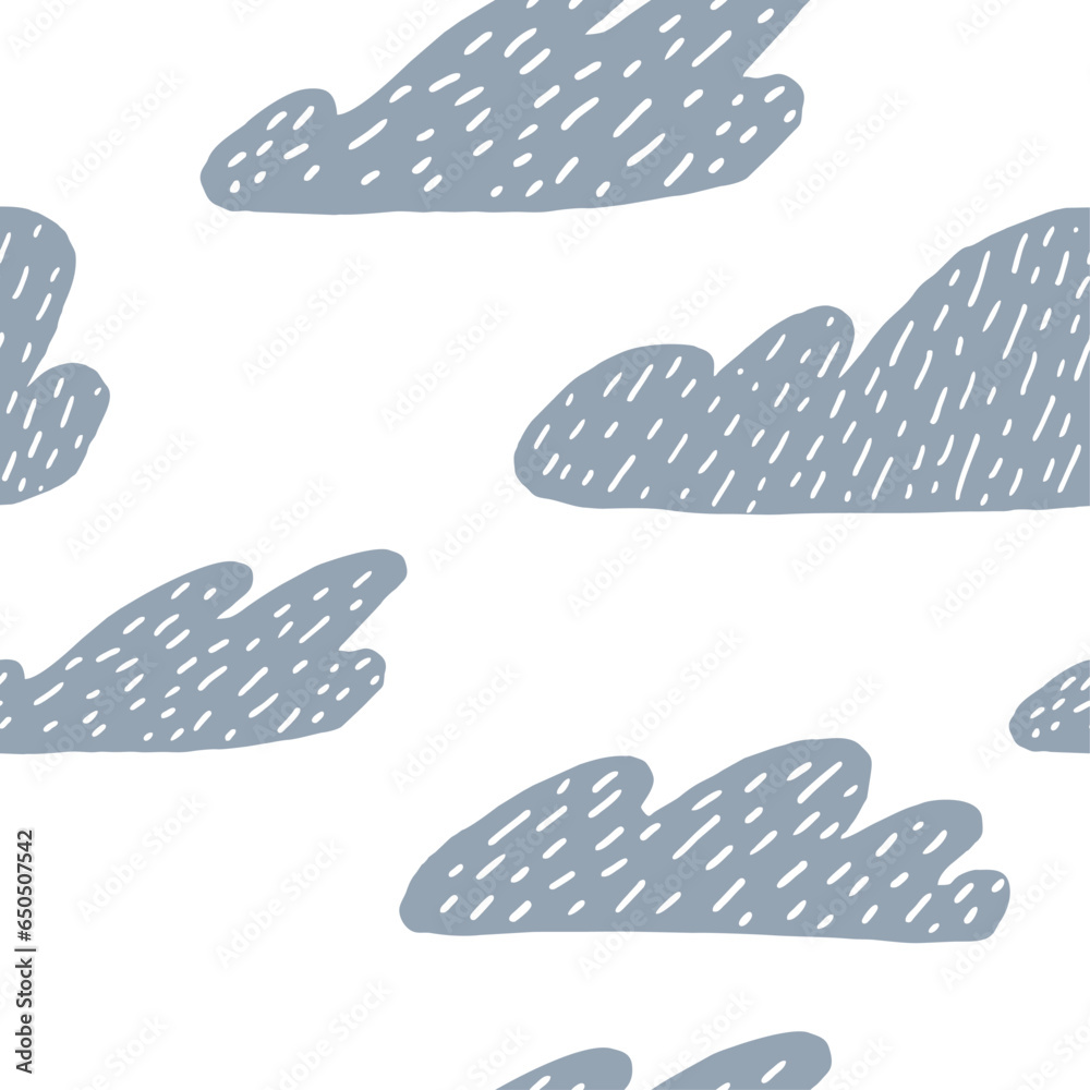 vector pattern of gray clouds in hand drawn textile style children's room
