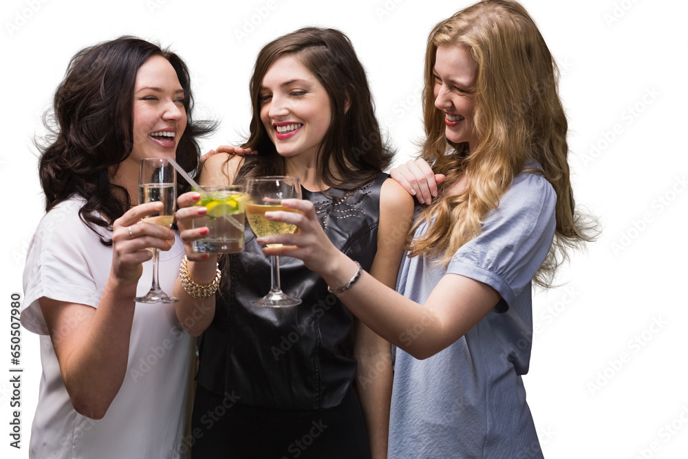Digital png photo of female friends celebrating with drinks on transparent background Digital png photo of female friends celebrating with drinks on transparent background