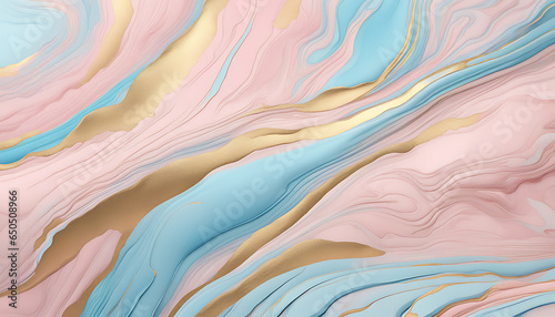 Abstract watercolor paint background illustration - Soft pink and blue marble background with gold accents lines, with liquid fluid marbled paper texture banner texture, (Generative Ai)