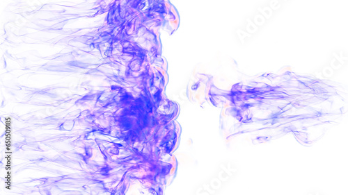 3d illustration. Tongues of lilac flame collide from opposite sides on a white background.