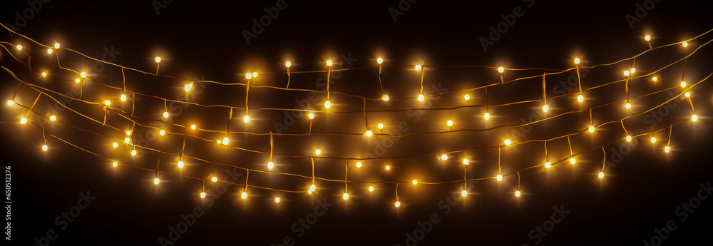 Christmas lights. Glowing garland on dark background.