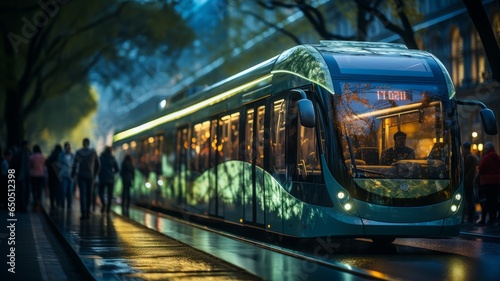 Fototapeta Naklejka Na Ścianę i Meble -  electric transportation of the future, renewable and clean energy buses, Mexico Latin America